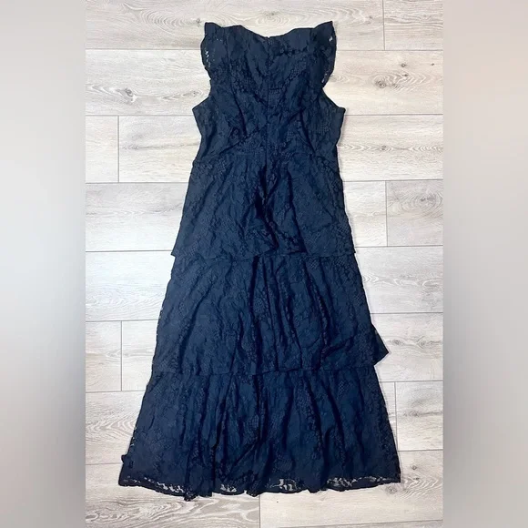molinetto lace ruffle dress NEW Lulus Molinetto Navy Blue Lace Ruffled Tiered Sleeveless Maxi Dress  Small